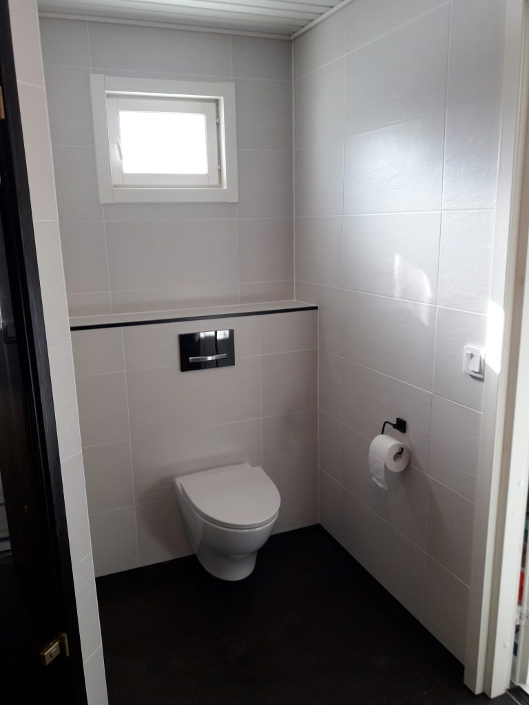 Harmaa kylpyhuone ja seinä-WC